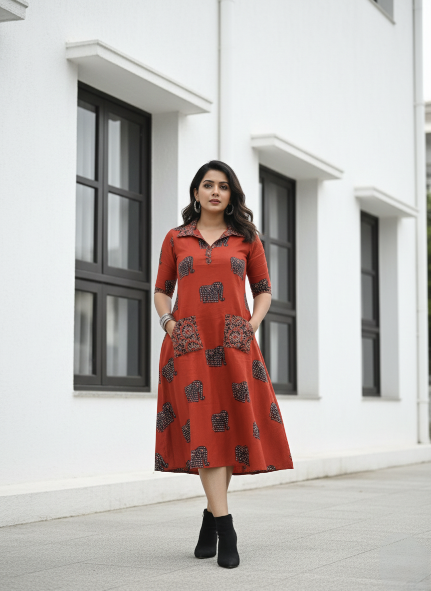 Rust Grove A-Line Dress