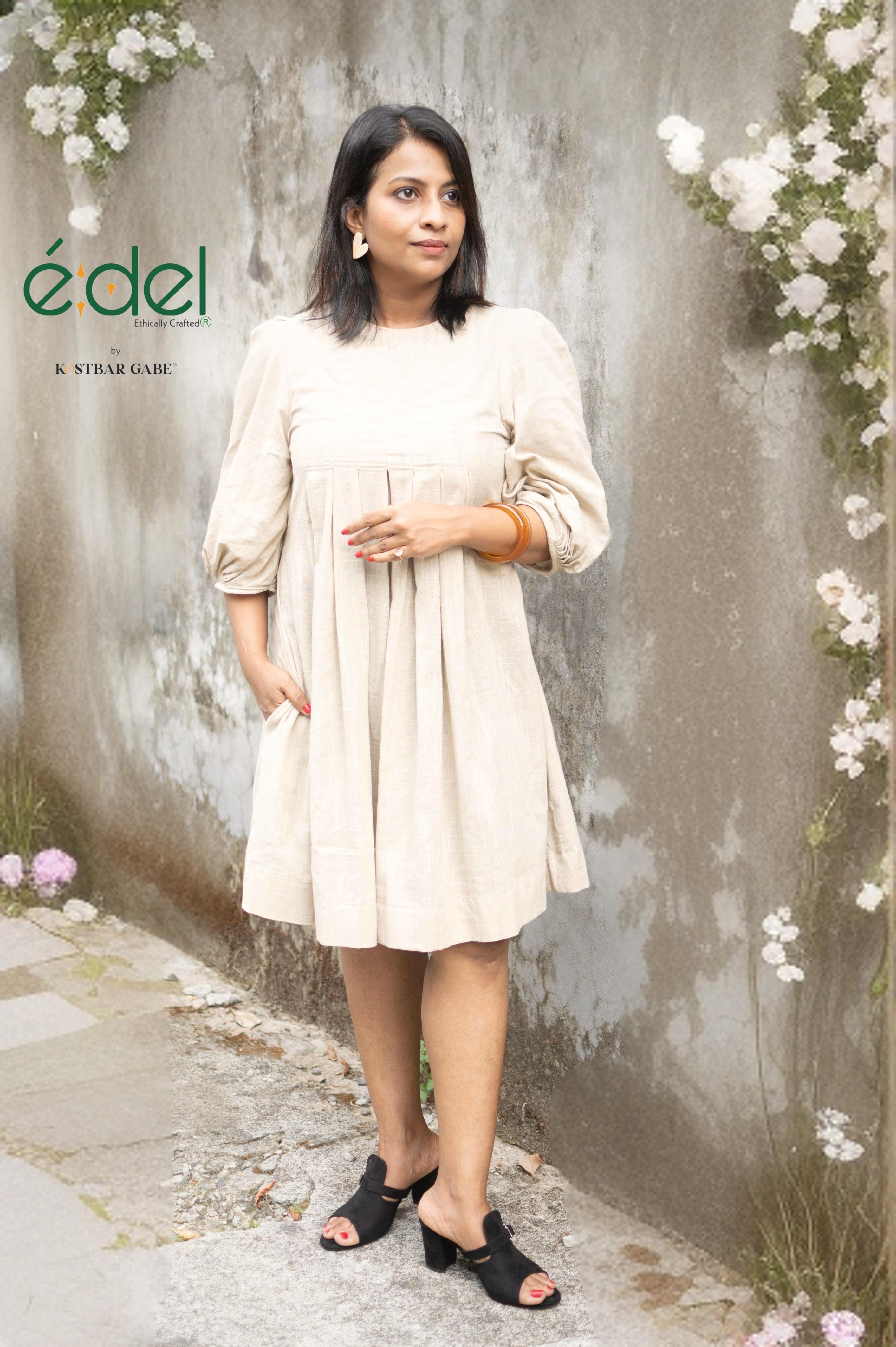 Sandstone Pleated Khadi Dress