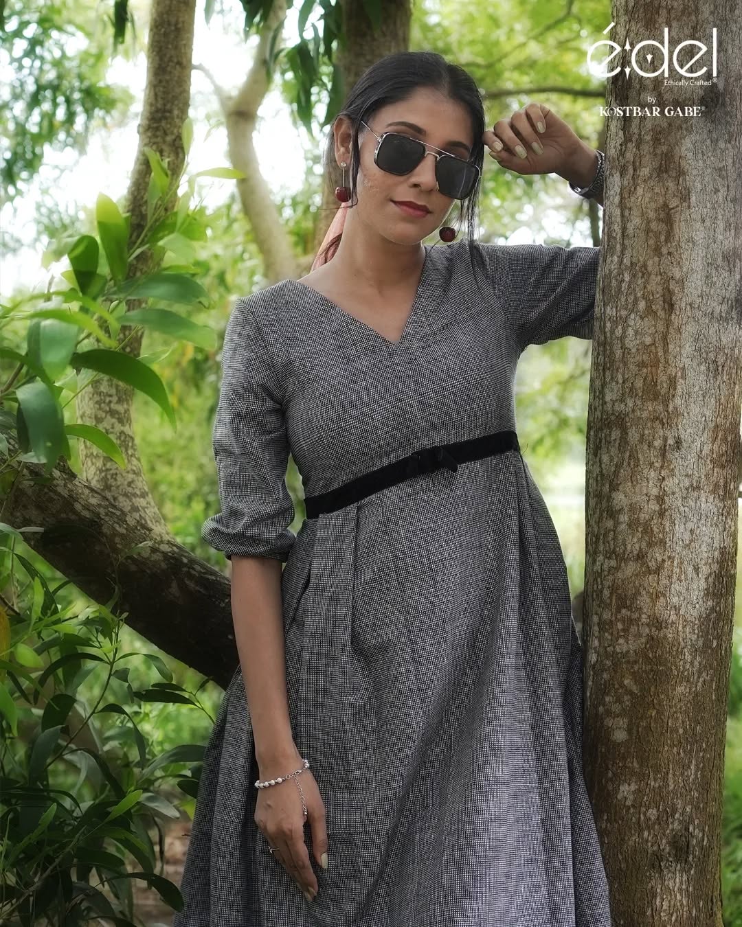 Charcoal Charm Pleated Midi Dress