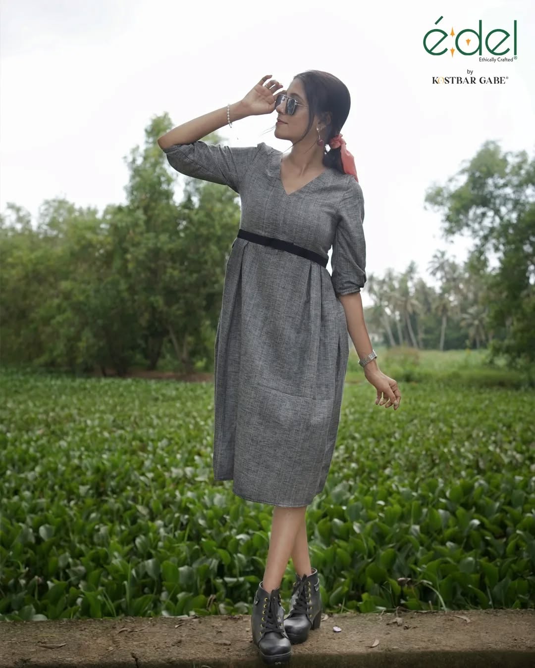 Charcoal Charm Pleated Midi Dress