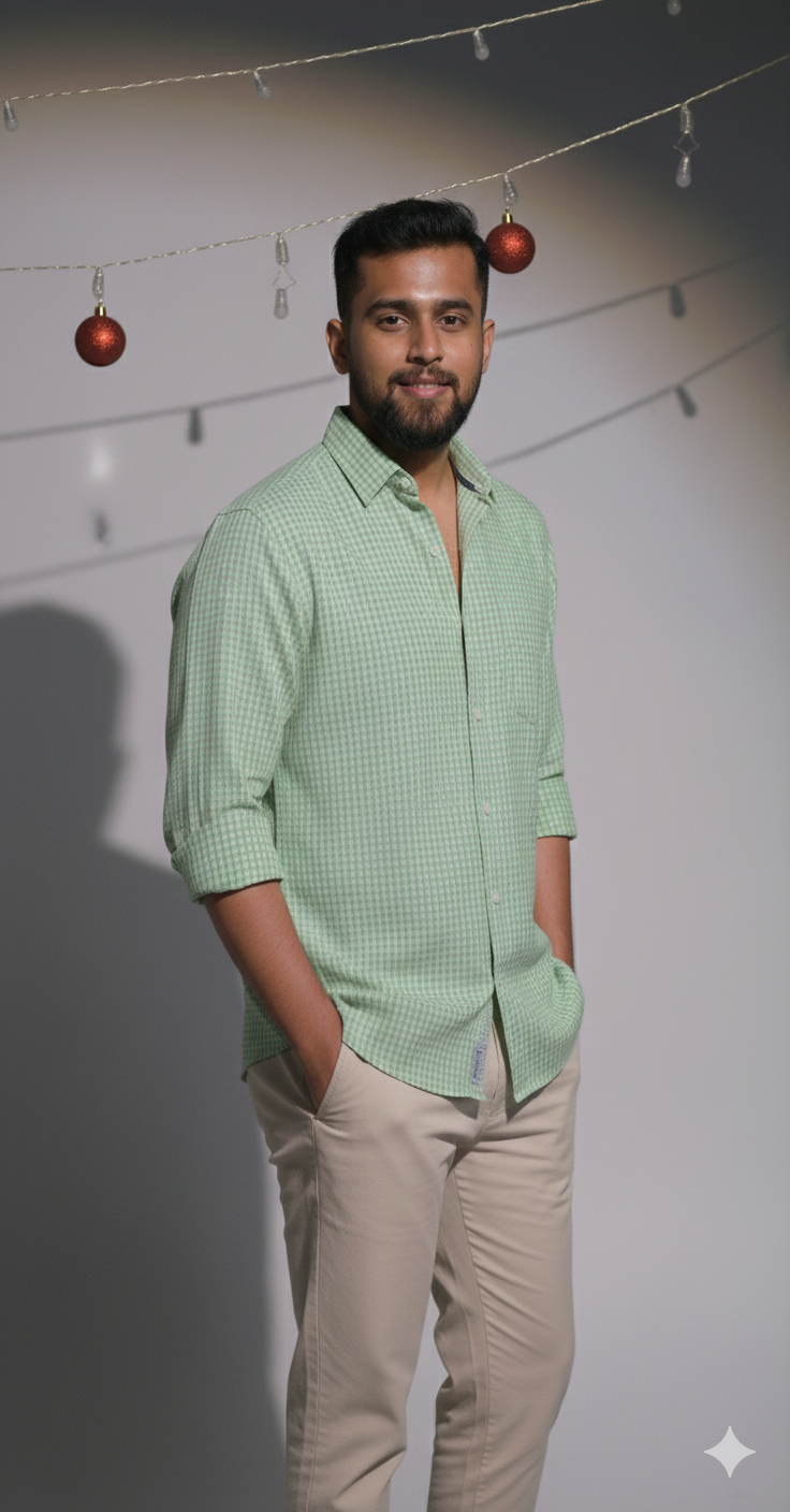 Green Gingham Check Shirt