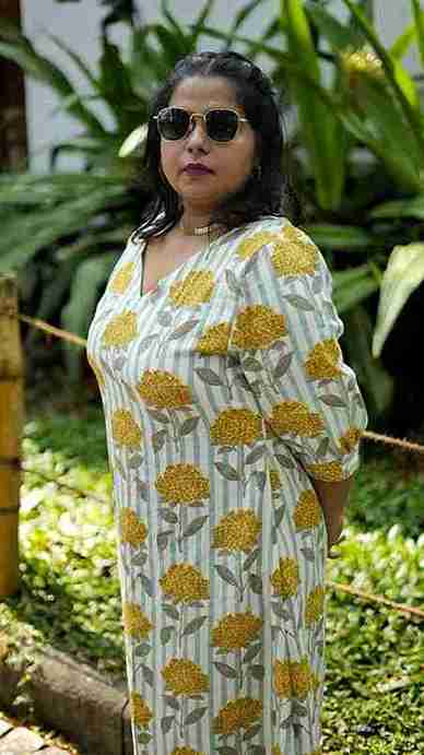 Floral Print Khadi Midi Dress with Side Slits