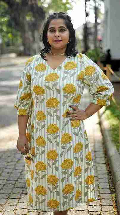 Floral Print Khadi Midi Dress with Side Slits