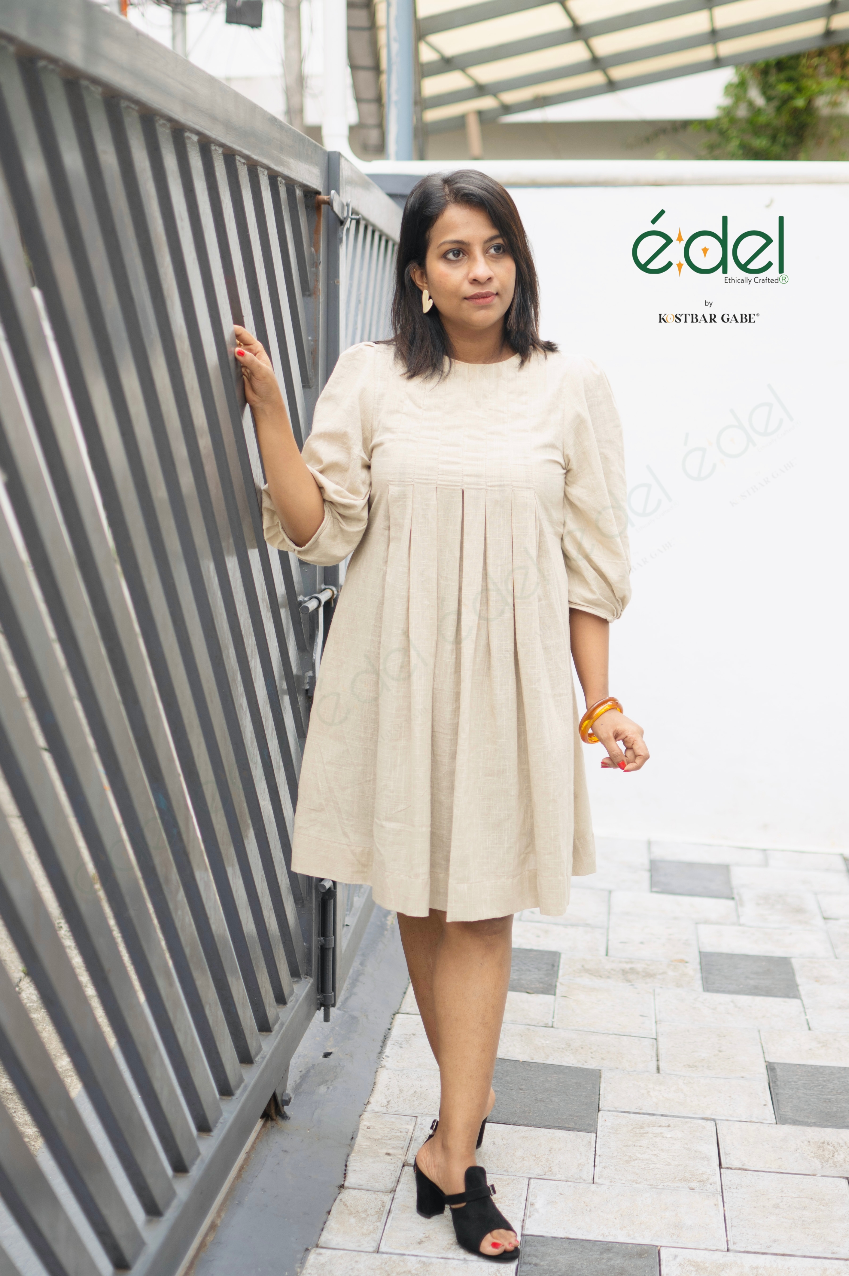 Sandstone Pleated Khadi Dress
