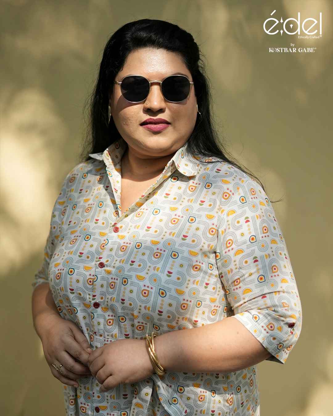 White Printed Belted Khadi Shirt Dress